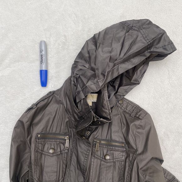 Michael Kors Field Jacket Women’s Size Small Gray Adjustable Waist Hooded - Picture 2 of 14